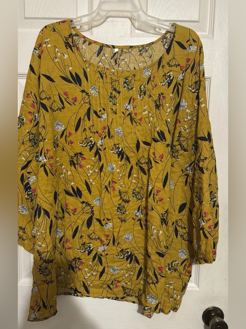 Mustard Floral Print Women's top - 6XL